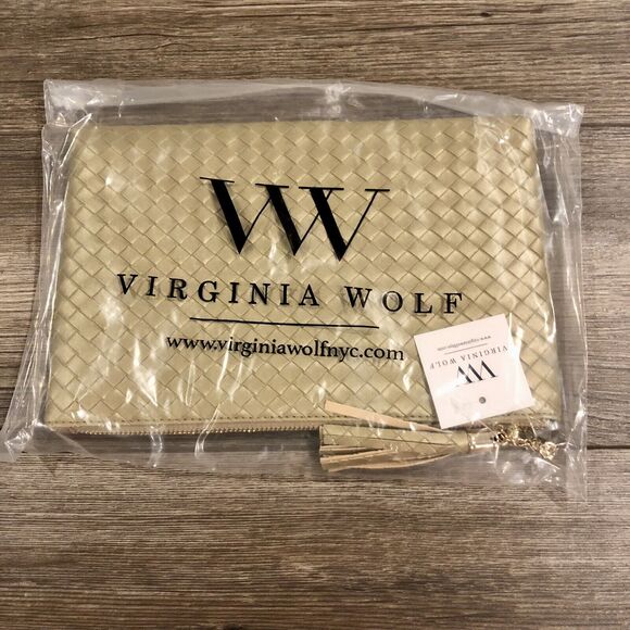 VIRGINIA WOLF Mimi Woven Pouch Metallic Gold Vegan Leather Curateur Rachel Zoe - Picture 6 of 8